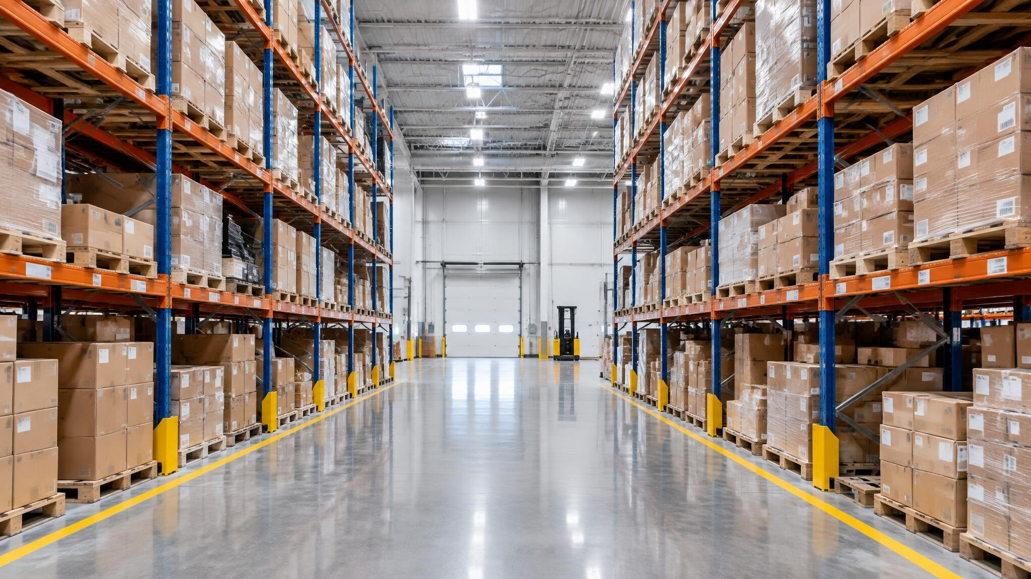 Large warehouse interior with shelves and packages