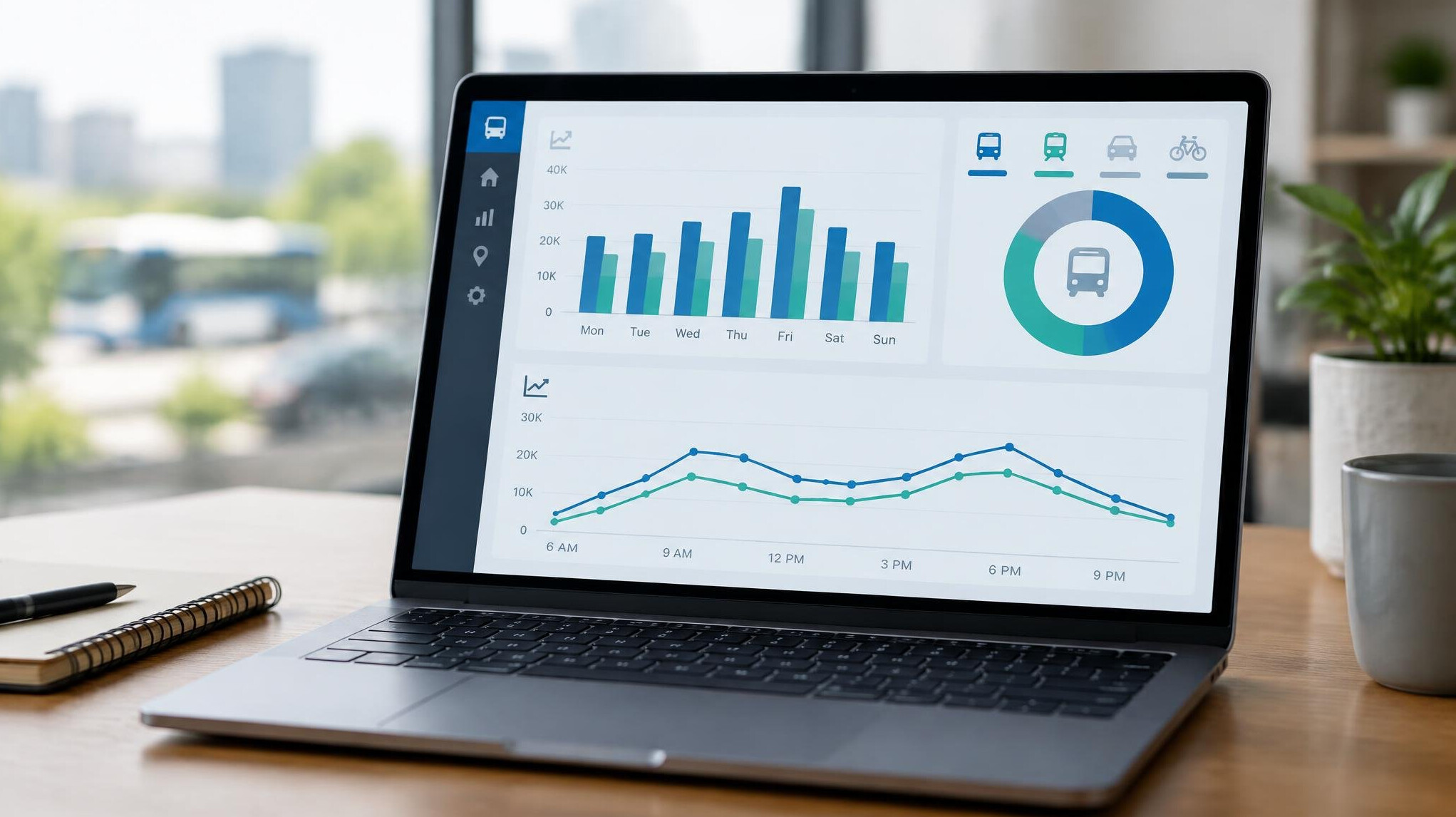 Laptop screen showing analytics dashboard with charts
