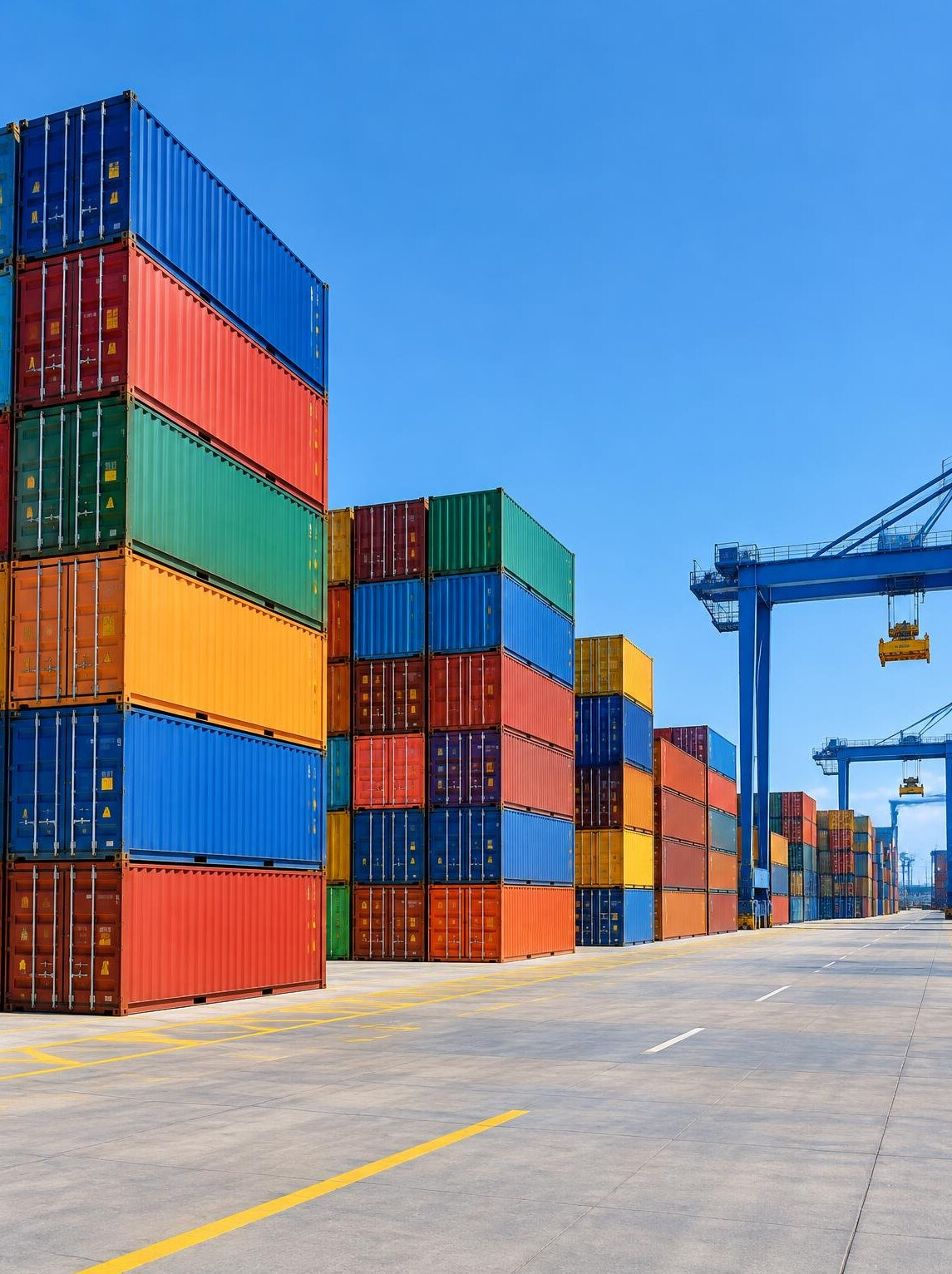 Colorful shipping containers stacked in a port