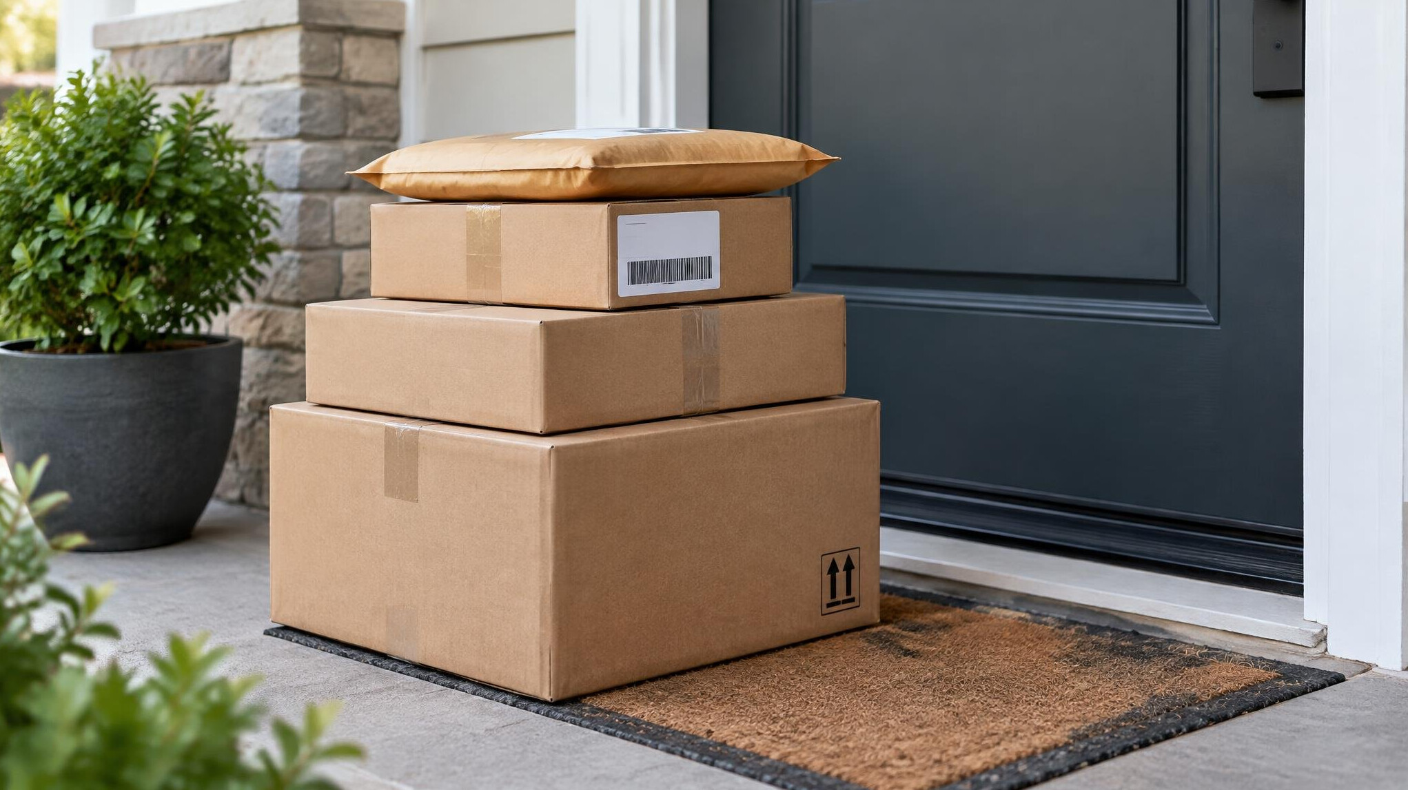 Stack of delivery packages ready for shipping